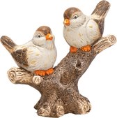 Mega Collections Decoratie van 2 vogeltjes op tak - hout - beeldje - 28 x 14 x 26 cm