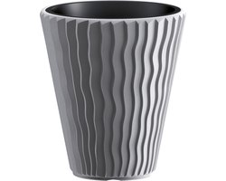 Prosperplast Plantenpot/bloempot Sand Waves - buiten/binnen - kunststof - steengrijs - D39 x H43 cm - met binnenpot