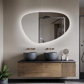 Badkamerspiegel met LED Verlichting - Asymmetrisch - Organische Badkamerspiegel - Asymmetrische Badkamerspiegel - Anti Condens Verwarming - 90 cm