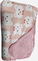 O.T. Trends Babydeken Ledikant roze met beertjes patroon - Baby Omslagdoek - Zacht gevoerd - 100 x 75 Centimeter