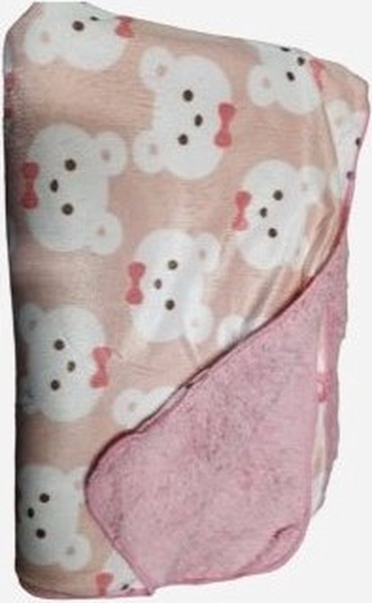 O.T. Trends Babydeken Ledikant roze met beertjes patroon - Baby Omslagdoek - Zacht gevoerd - 100 x 75 Centimeter