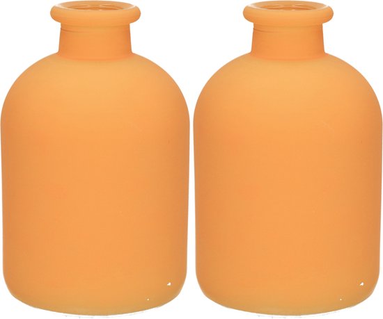 Jodeco Bloemenvaas Avignon - 2x - glas - mat oranje - H17 x D11 cm