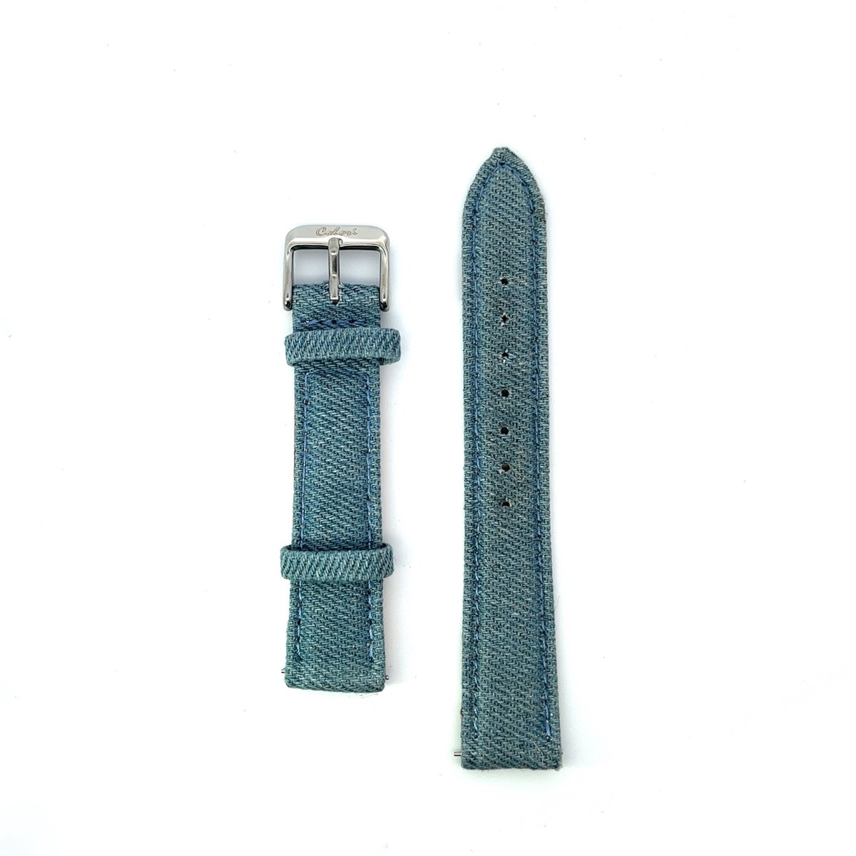 Colori 5-DS005 Horlogeband Denim 18mm - 20cm totaal lengte - Jeans - Binnenzijde Leer - Blauw