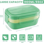 Bento Box Lunchbox 1900 ml, broodtrommel met 5 vakken, duurzame snackbox met lepel, 2-laagse lunchbox voor volwassenen en kinderen, broodtrommel voor school, werk, picknick, reizen