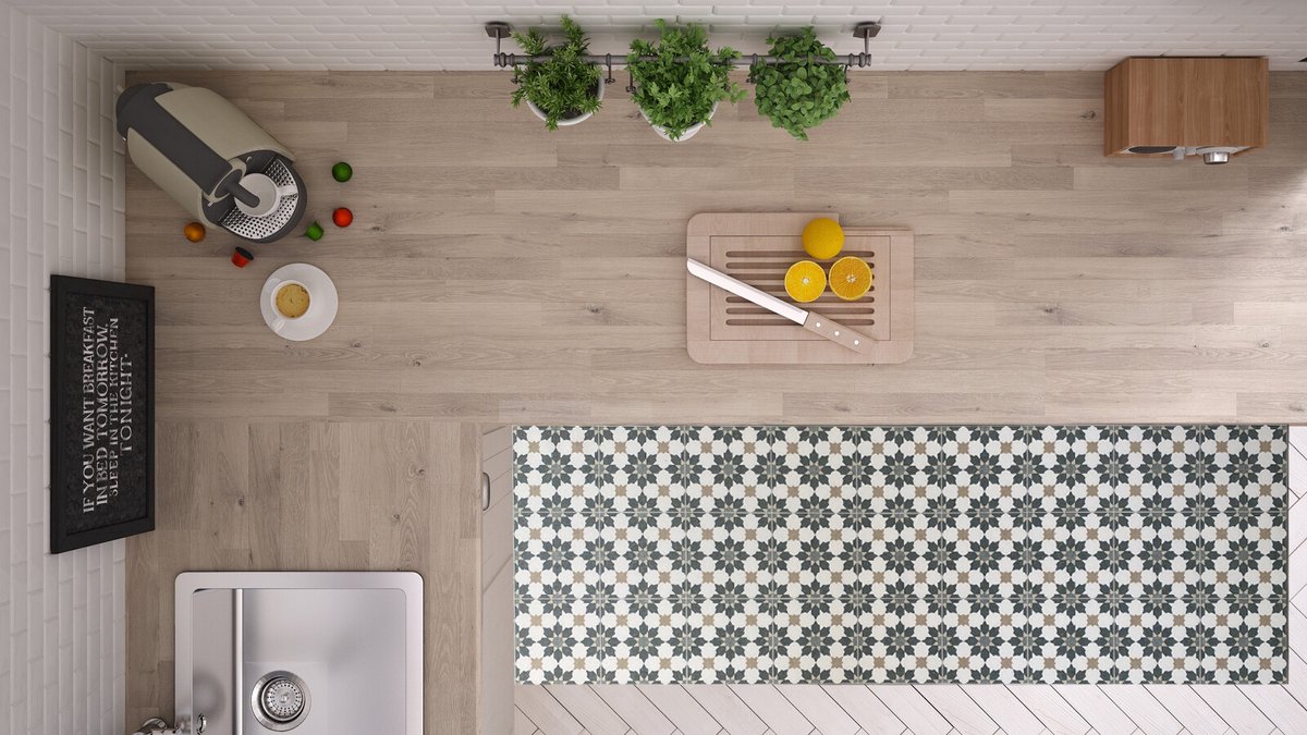 JYG Vloerkleed TEMSE- Keukenloper - Keukenmat - Vinyl - Vintage - 60x80cm - Groen - Beige Groen - Beige - Wit