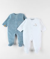 Noukie's - Pyjama - 2 Pack - Dino's - Middenblauw /ecru - Fluweel - 1 maand 56