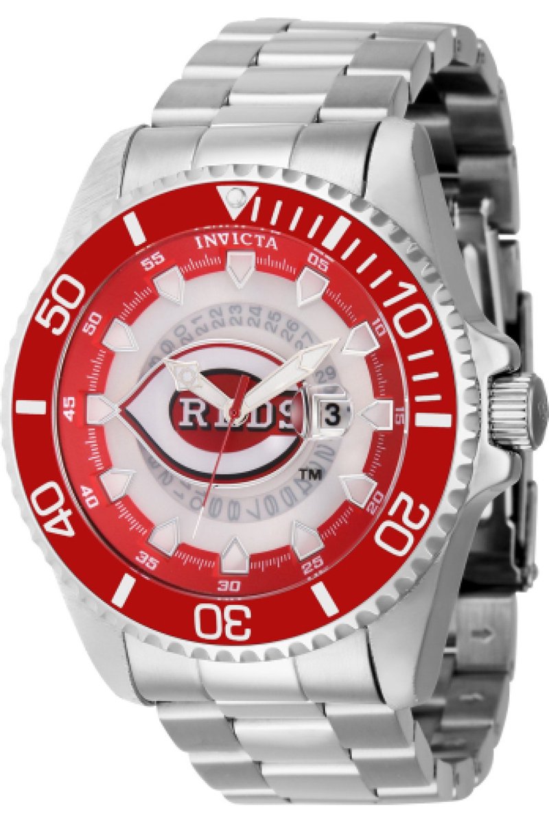 Invicta MLB - Cincinnati Reds 43460 Heren Horloge - Waterdicht - Analoog - Quartz Uurwerk - Roestvrij Staal met rode Wijzerpl