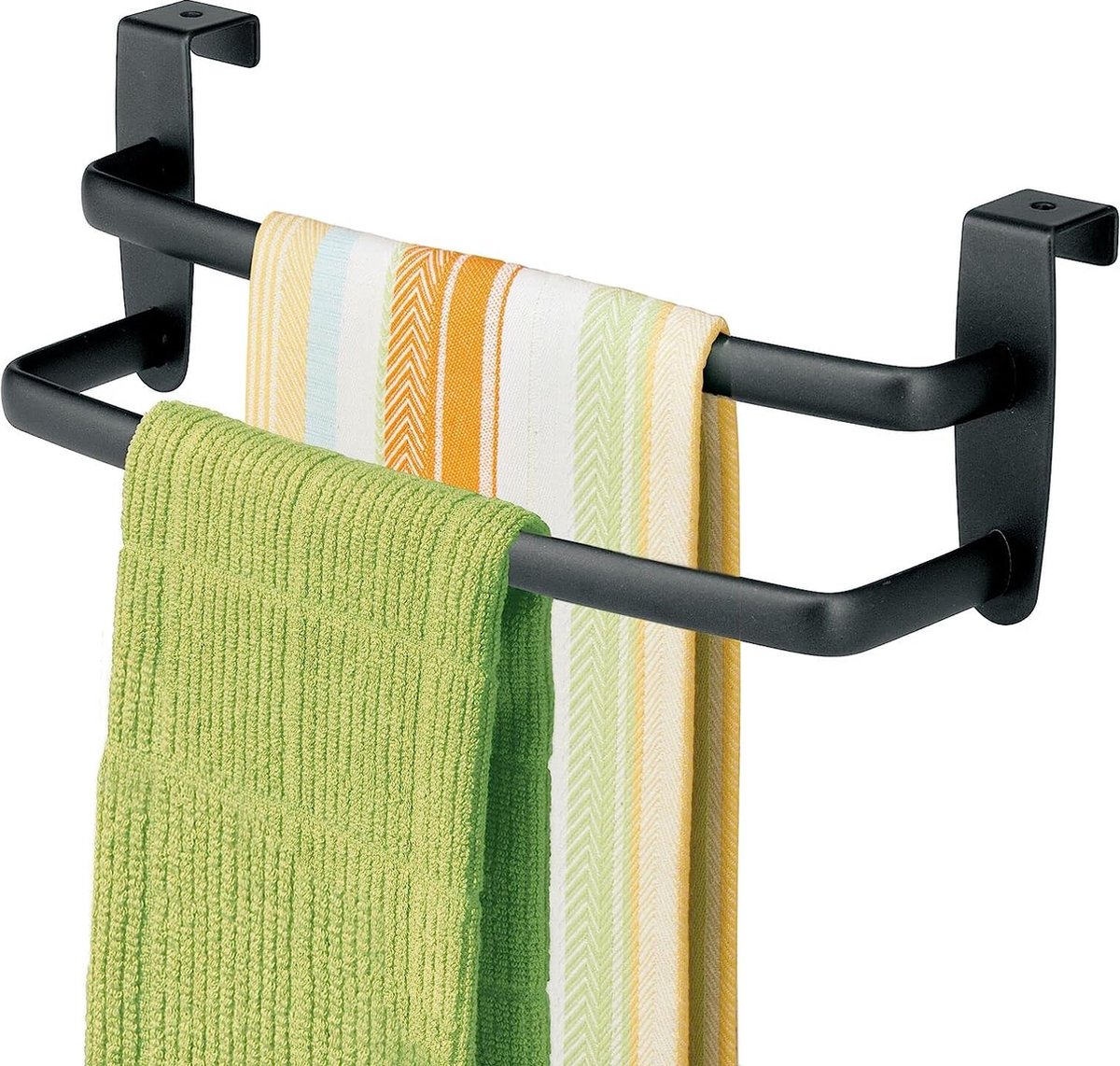 Theedoekenrek - handdoekenrek/handdoekenrail - deurbevestiging/zonder boren - ideaal voor keukens en badkamers - mat zwart