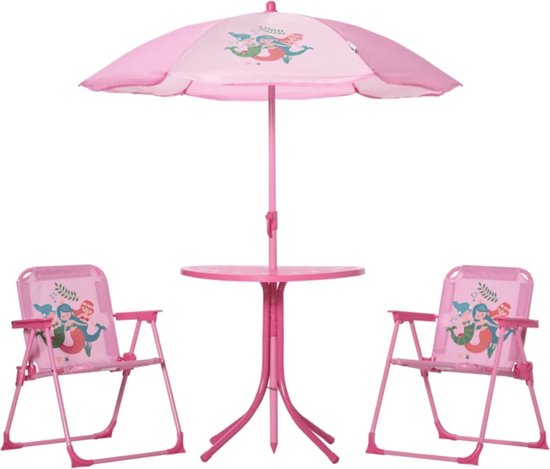 Deuba Kindertafel Met Bankjes En Parasol - Picknick Set Voor Kinderen Binnen & Buiten