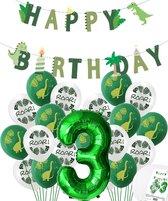 Ballon numéroté 3 ans - Dinosaurus - Dino Mega package Ballons et guirlande de fête - Vert - Ballon à l'hélium - Snoes