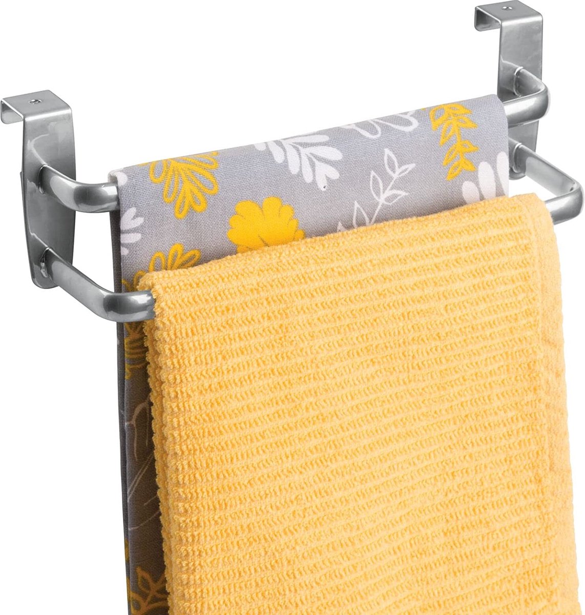 Theedoekenrek - handdoekenrek/handdoekenrail - deurbevestiging/zonder boren - ideaal voor keukens en badkamers - pc zilver