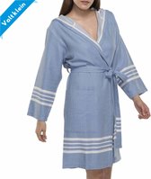 Badjas Hammam Sun Air Blue - S - peignoir sauna court avec capuche - peignoir court - plumeau court - peignoir fin - peignoir unisexe