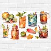 Muursticker - Verschillende Getekende Cocktails - 75x50 cm Foto op Muursticker