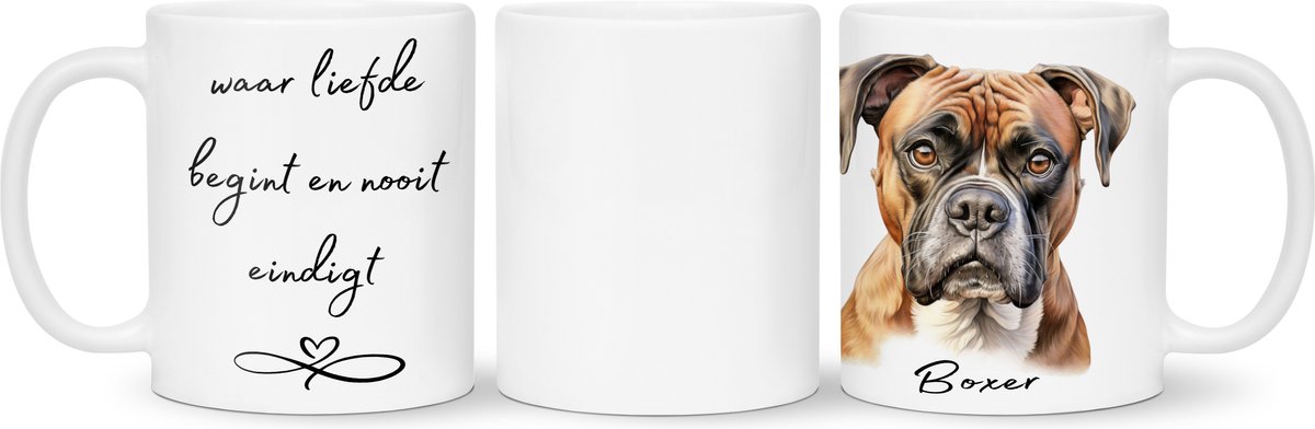 Koffie - theemok Boxer Beker cadeau voor haar of hem, kerst, verjaardag, honden liefhebber, zus, broer, vriendin, vriend, collega, moeder, vader, hond
