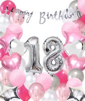 Snoes Ballonnen 18 Jaar Pink Blush Silver Mega Ballon - Compleet Feestpakket 18 Jaar - Verjaardag Versiering Slinger Happy Birthday – Folieballon – Latex Ballonnen - Helium Ballonnen - Zilver en Roze Verjaardag Decoratie