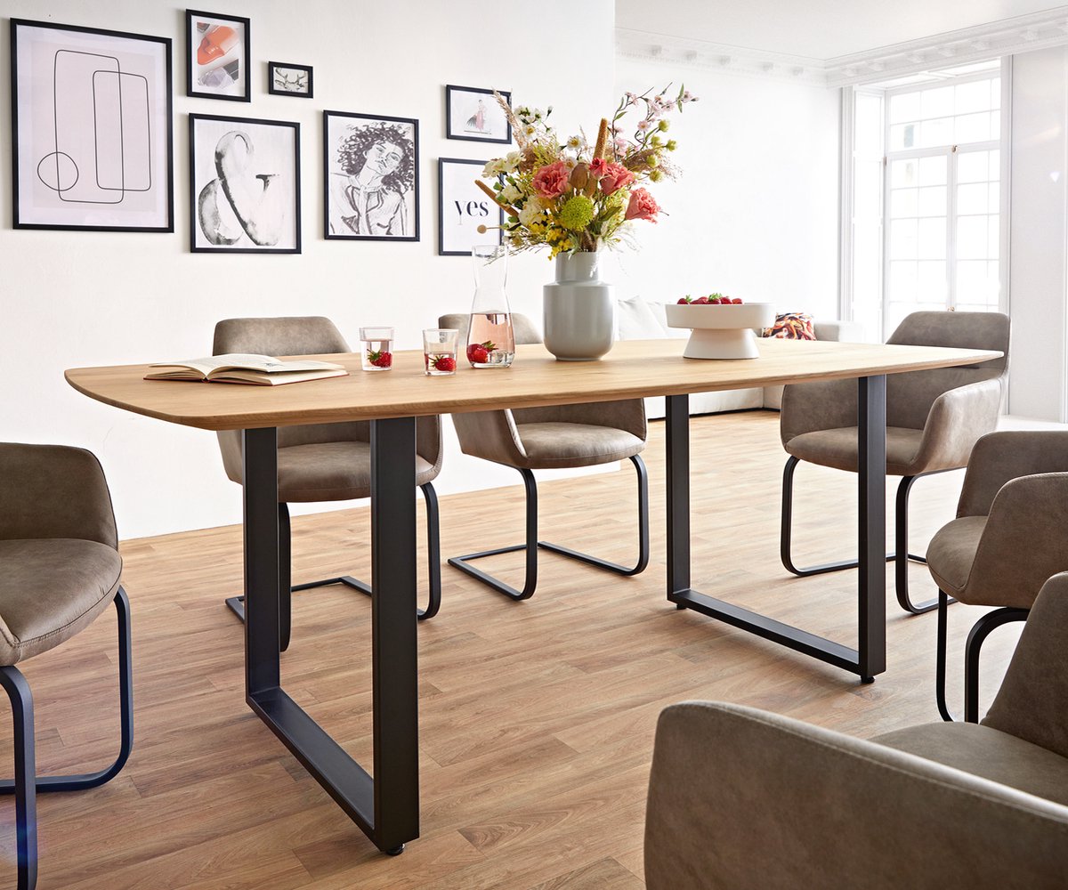 Eetkamertafel Edge Boot eiken natuur 200x100x2,5-3 skid zwart