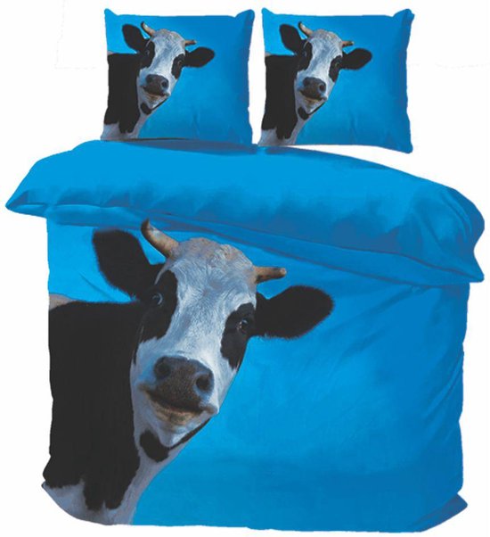 Husch Dekbedovertrek Cow - 240x200/220 - Koe - Zwart - Wit - Blauw