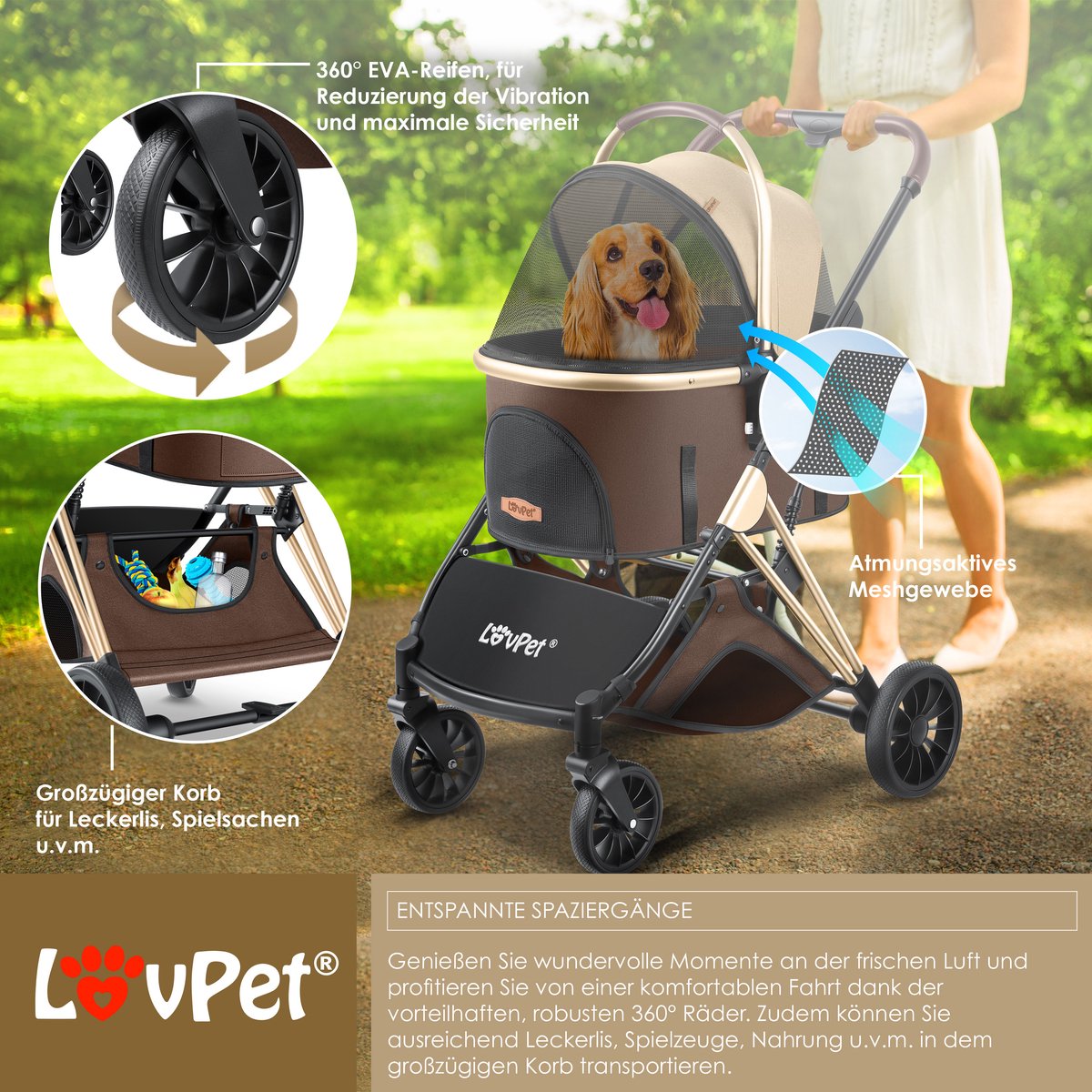 Wandelwagen voor kleine honden en katten, opvouwbare hondendrager met 360° draaibare voorwielen Wandelwagen voor kleine honden en katten, opvouwbare hondendrager met 360° draaibare voorwielen