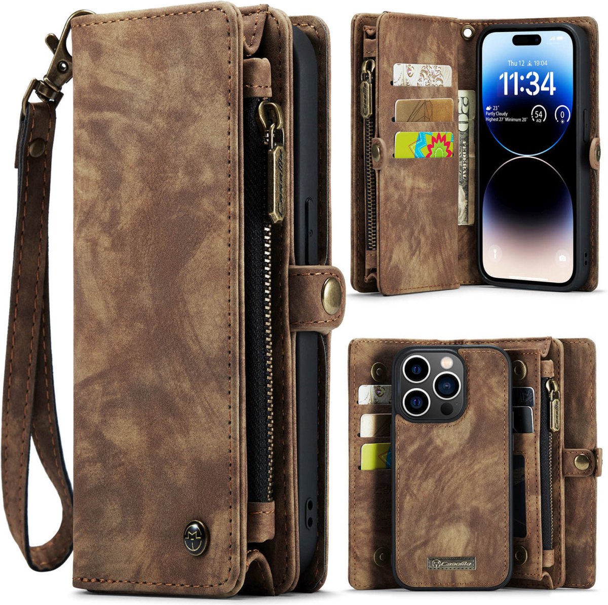 CASEME iPhone 14 Pro Max hoesje - Luxe Leren Portemonnee - Bruin - Caseme