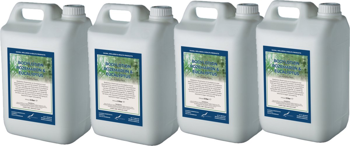 Bodylotion Rozemarijn & Eucalyptus 5 Liter - set van 4 stuks - navulling - Voordeelverpakking