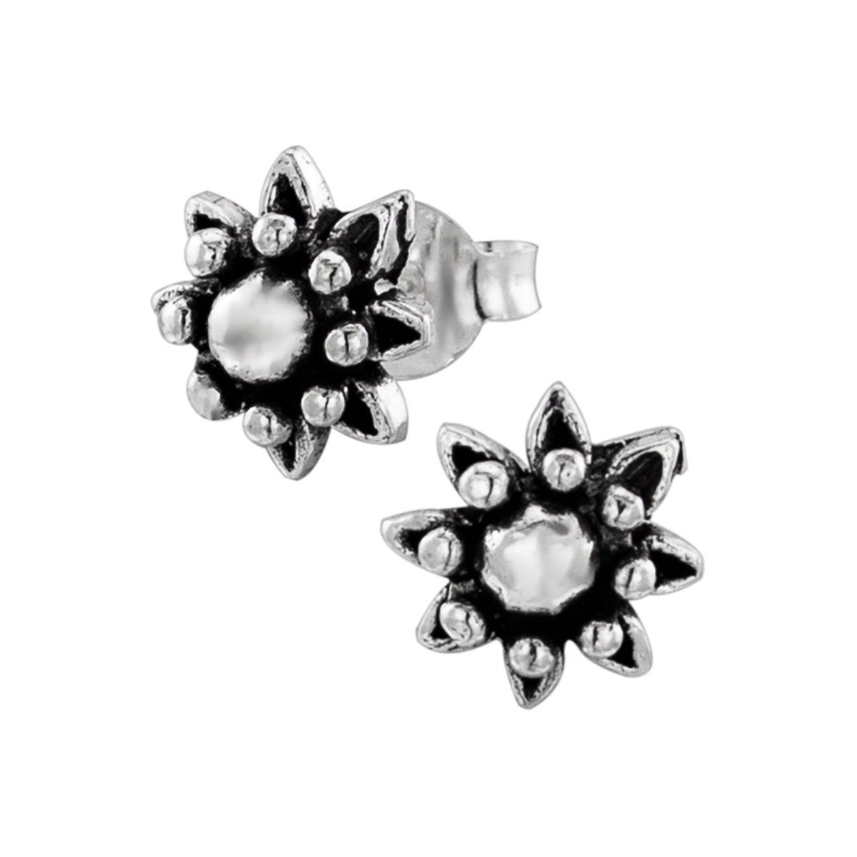 Oorbellen zilver | Oorstekers | Zilveren oorstekers, bloemetje met geoxideerde delen en bloemetjes