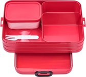bento lunch box Take A Break Large, broodtrommel met bakjes, geschikt voor maximaal 8 boterhammen, Nordic Red (rood), 1500 ml