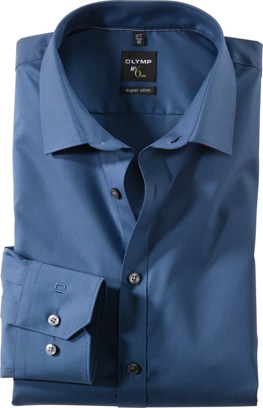OLYMP No. Six super slim fit overhemd - blauw - Strijkvriendelijk - Boordmaat: 41