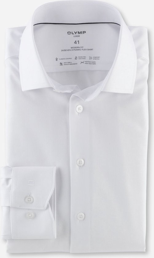 OLYMP Luxor modern fit overhemd 24/7 - wit - Strijkvrij - Boordmaat: