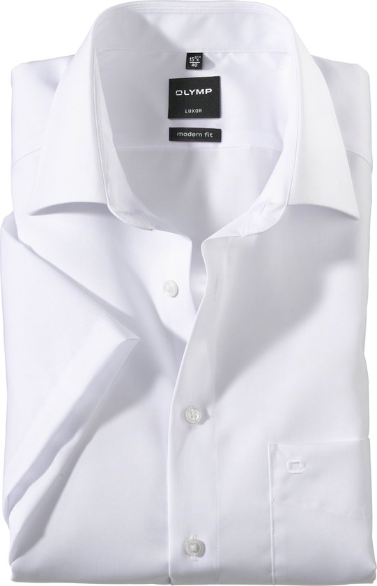 OLYMP Luxor modern fit overhemd - korte mouw - wit - Strijkvrij - Boordmaat: 48