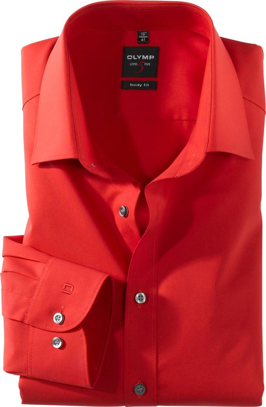 OLYMP Level 5 body fit overhemd - rood - Strijkvriendelijk - Boordmaat: