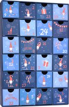 BRUBAKER Adventskalender - Kabouters Blauw - Christmas Kerst Kalender - 24 Vakjes om zelf te vullen met kleine Cadeautjes - 32,5 cm - Karton