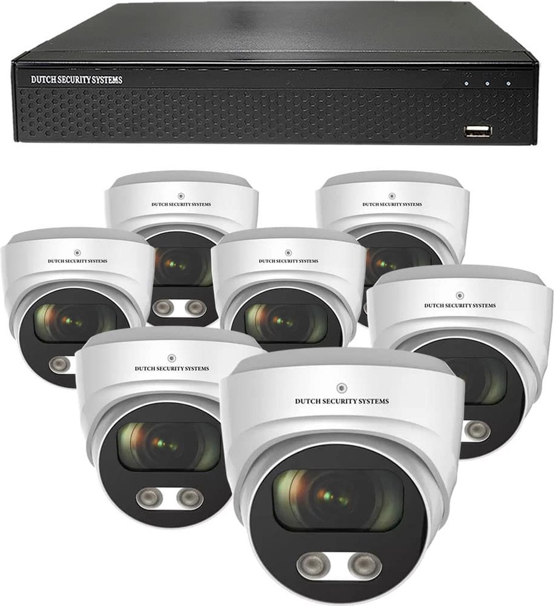 Draadloze Camerabeveiliging - Sony 5MP - 2K QHD - Set 7x Audio Dome - Wit - Binnen & Buiten - Met Nachtzicht - Incl. Recorder & App