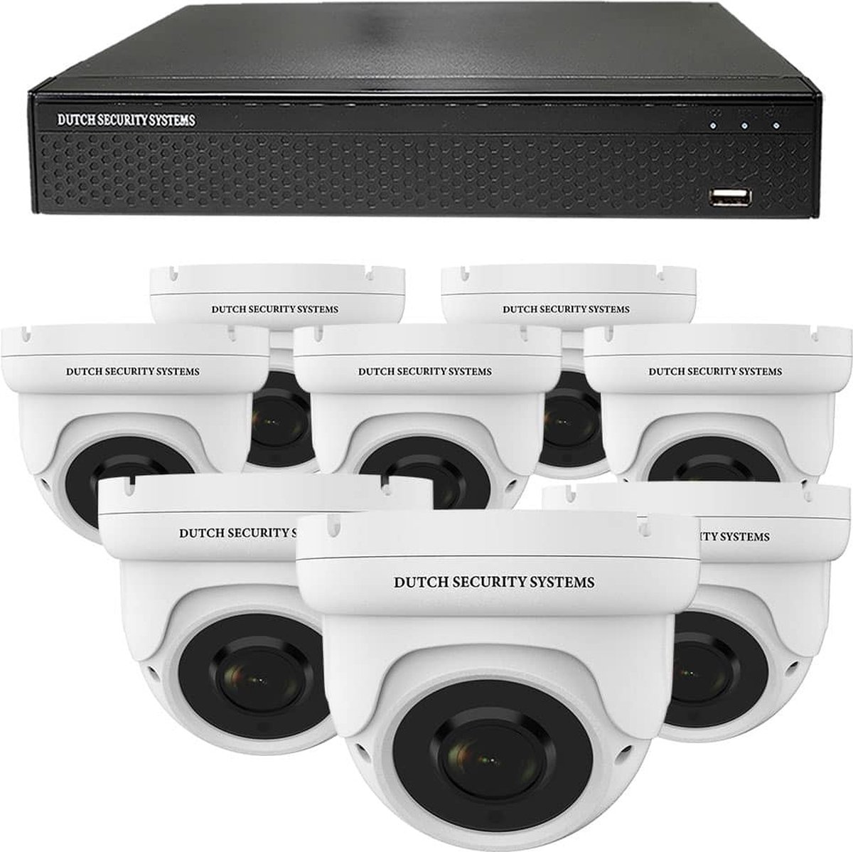 Draadloze Camerabeveiliging - Sony 5MP - 2K QHD - Set 8x Dome - Wit - Binnen & Buiten - Met Nachtzicht - Incl. Recorder & App