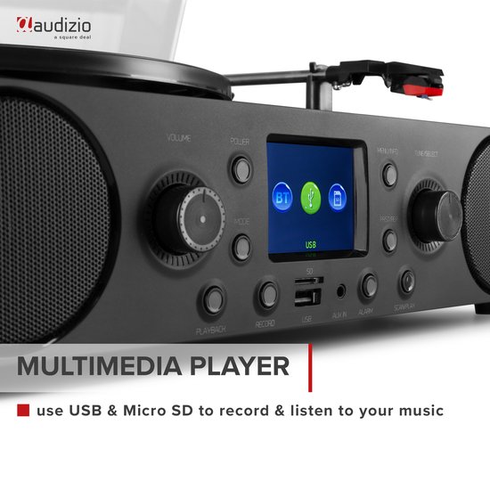 Platenspeler met DAB radio - Audizio Tulsa - Bluetooth 5.0 - DAB+ / FM