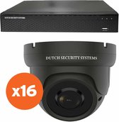 Camerabeveiliging 2K QHD - Sony 5MP - Set 16x Dome - Zwart - Buiten & Binnen - Met Nachtzicht - Incl. Recorder & App