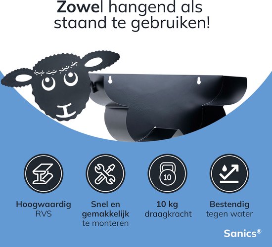 Porte-rouleau de rechange Sanics Autonome - Suspendu - Support mural - Mouton - Zwart