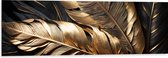 Dibond - Zwarte en Gouden Palmbladeren - 120x40 cm Foto op Aluminium (Wanddecoratie van metaal)