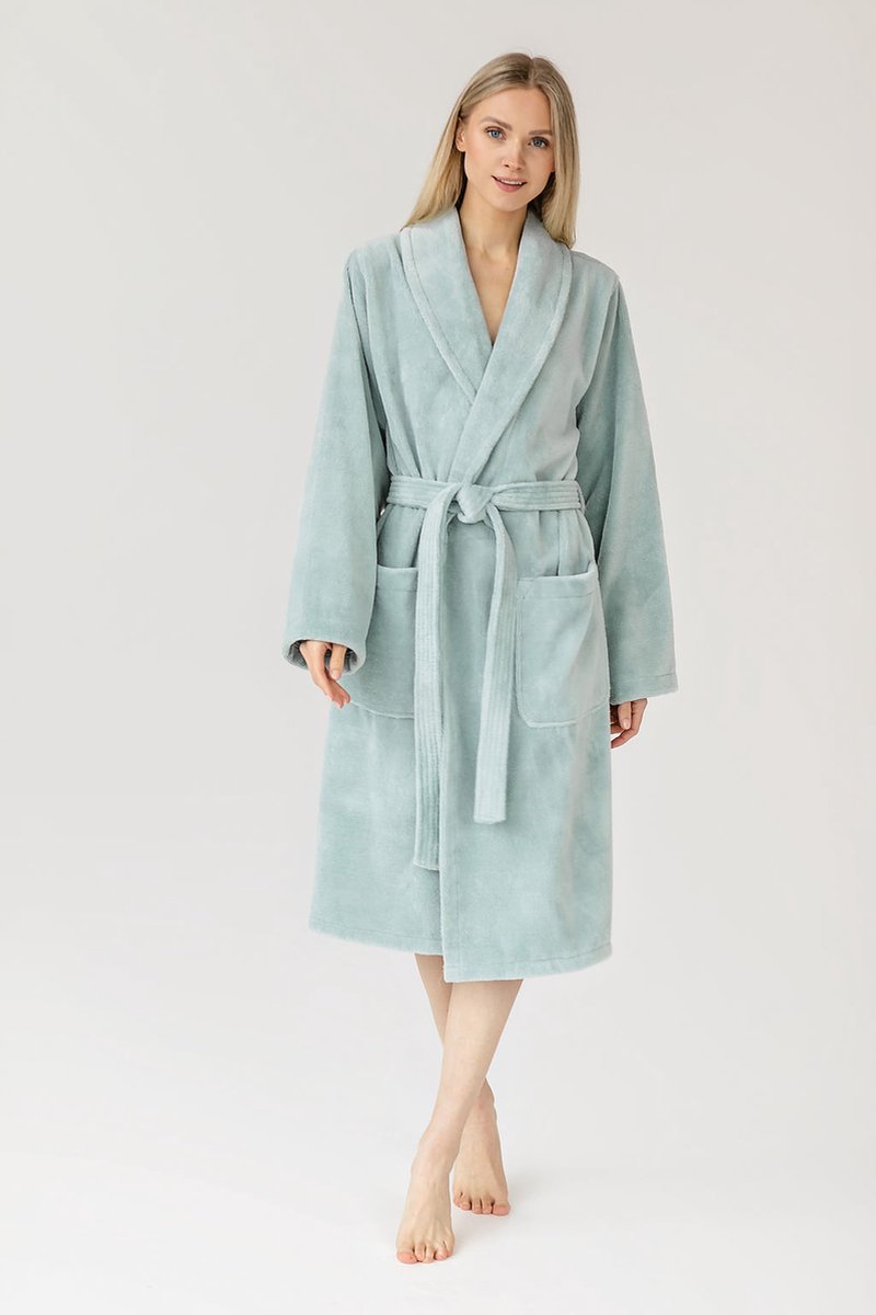 Casilin - Badjas Teddy voor Dames en Heren - Maat L - Sauna badjas Voor Volwassen - Met riem - Badstof, Fleece, Katoen - Absorberend - Wasmachinebestendig - Groen