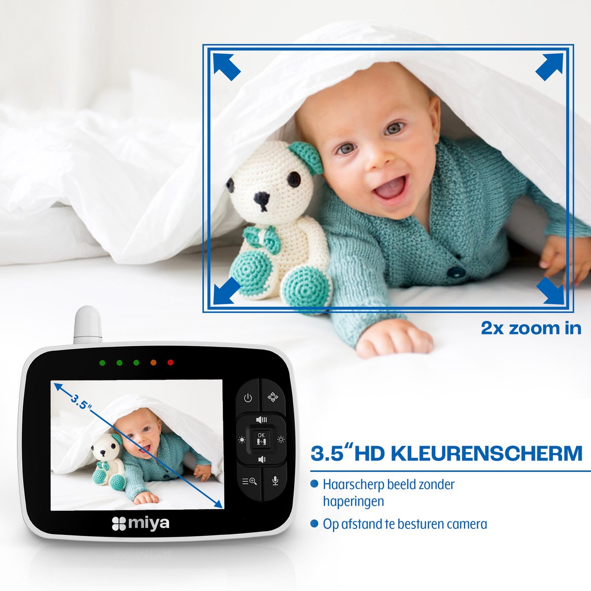Afbeelding 3 van Miya M35 Babyfoon - Met 2 camera's - Babyfoon met camera - Op afstand bestuurbaar - Baby monitor
