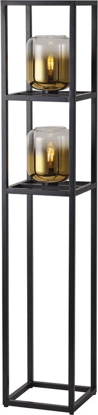 Moderne glazen vloerlamp Dentro | goud / zwart / transparant | glas / metaal | Ø 18 cm | 28 x 28 cm | hoogte 157 cm | woonkamer lamp | modern design | snoer met voetschakelaar