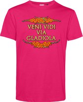 T-shirt Veni Vidi Via Gladiola | Vierdaagse shirt | Wandelvierdaagse Nijmegen | Roze woensdag | Roze | maat XL