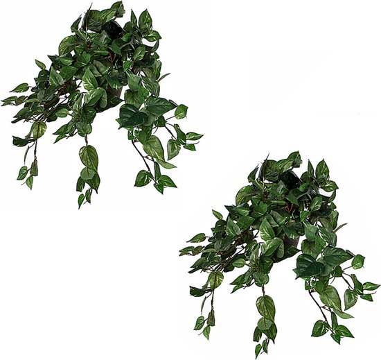 2x stuks scindapsus Drakenklimop kunstplanten groen L45 x B25 x H25 cm hangplant - Kunstplanten/nepplanten