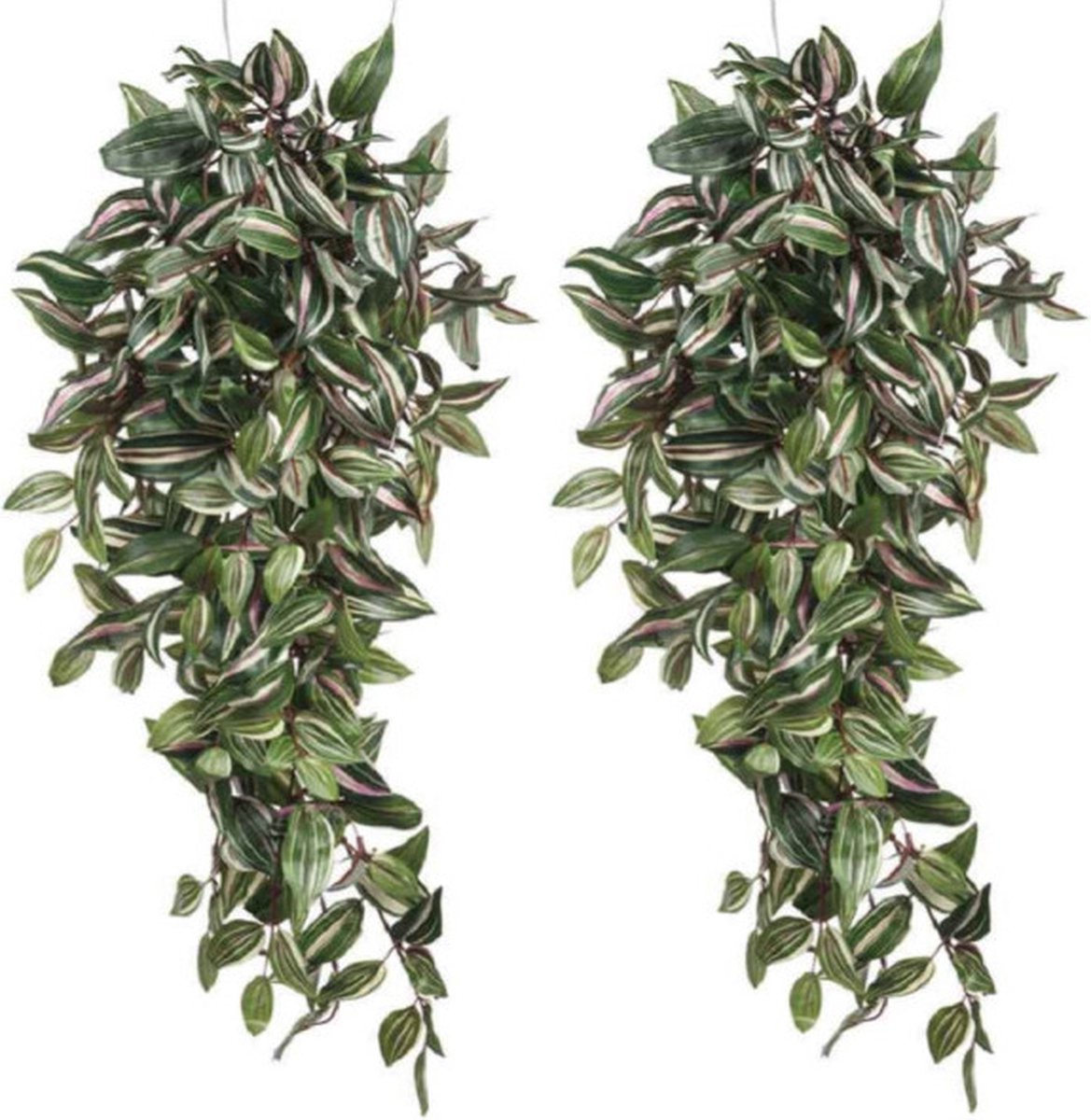 Mica Decorations Kunstplant Tradescantia vaderplant - 2x stuks - groen - L80 x B30 x H15 cm - hangplant - Kunstplanten/nepplanten