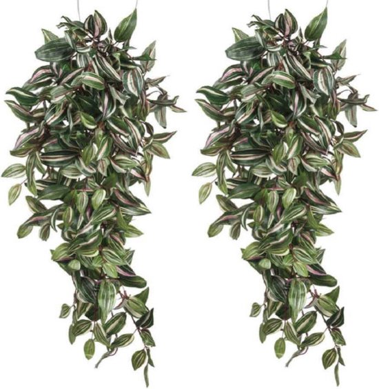 2x stuks tradescantia vaderplant kunstplanten groen L80 x B30 x H15 cm hangplant - Kunstplanten/nepplanten