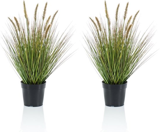 Set van 2x stuks kunstplanten groen gras sprieten 58 cm - Grasplanten/kunstplanten voor binnen gebruik