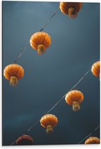 Dibond - Lampionnen - Lampen - Lucht - Oranje - 40x60 cm Foto op Aluminium (Wanddecoratie van metaal)
