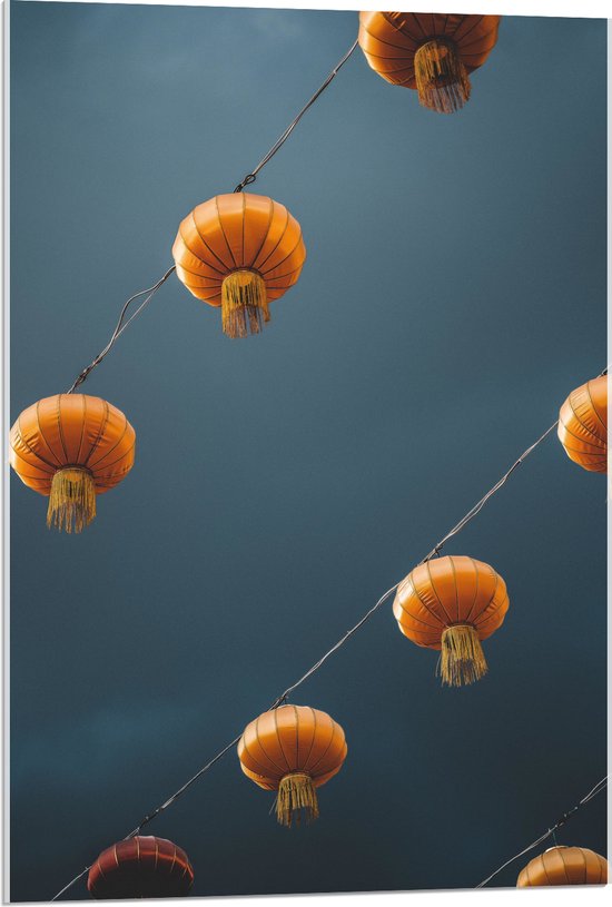 Acrylglas - Lampionnen - Lampen - Lucht - Oranje - 60x90 cm Foto op Acrylglas (Wanddecoratie op Acrylaat)