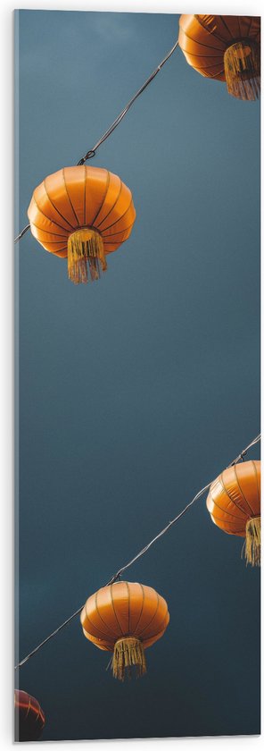 Acrylglas - Lampionnen - Lampen - Lucht - Oranje - 30x90 cm Foto op Acrylglas (Wanddecoratie op Acrylaat)