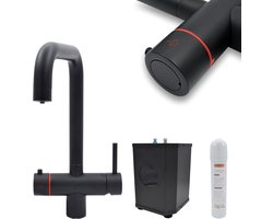 Watura - Exclusief met 3 jaar garantie - 4 in 1 - Koud, warm, gefilterd & kokend water kraan - RVS Mat Zwart (model U) - Boiler & filter - 360° draaibaar - Energiebesparend - 30 dagen bedenktijd - Beperkte voorraad!