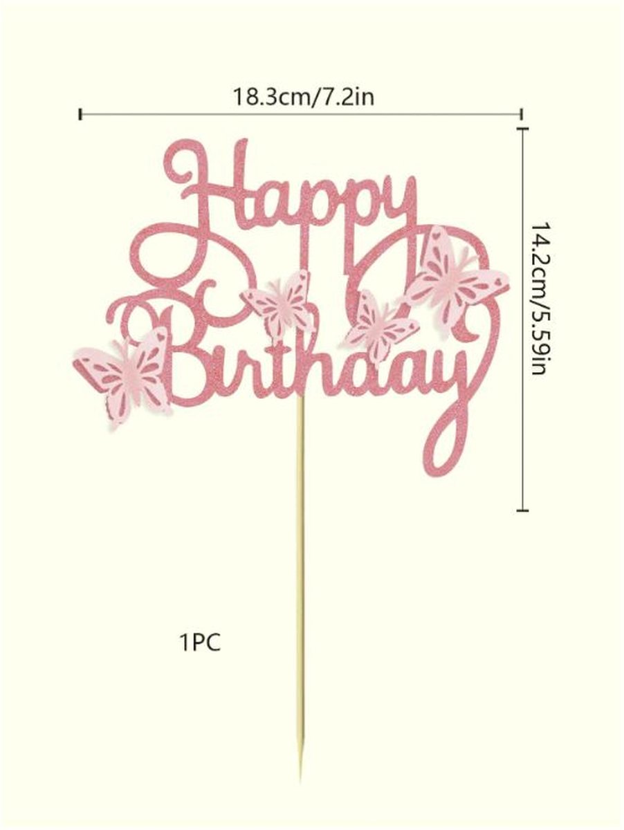 Roségoud Taartdecoratie - 22 Stuks Happy Birthday met Confetti, Waaiers, Sterren, Hartjes en Ballen voor Meisjes en Vrouwen